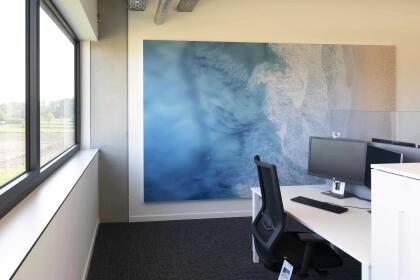 Baffles flottants acoustiques et murs d'impression bureaux